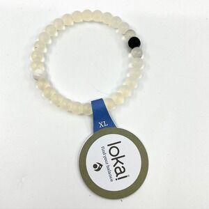 Vintage Lokai Classic Beaded Bracelet XL White‎ Silicone Balance Boho Wellness